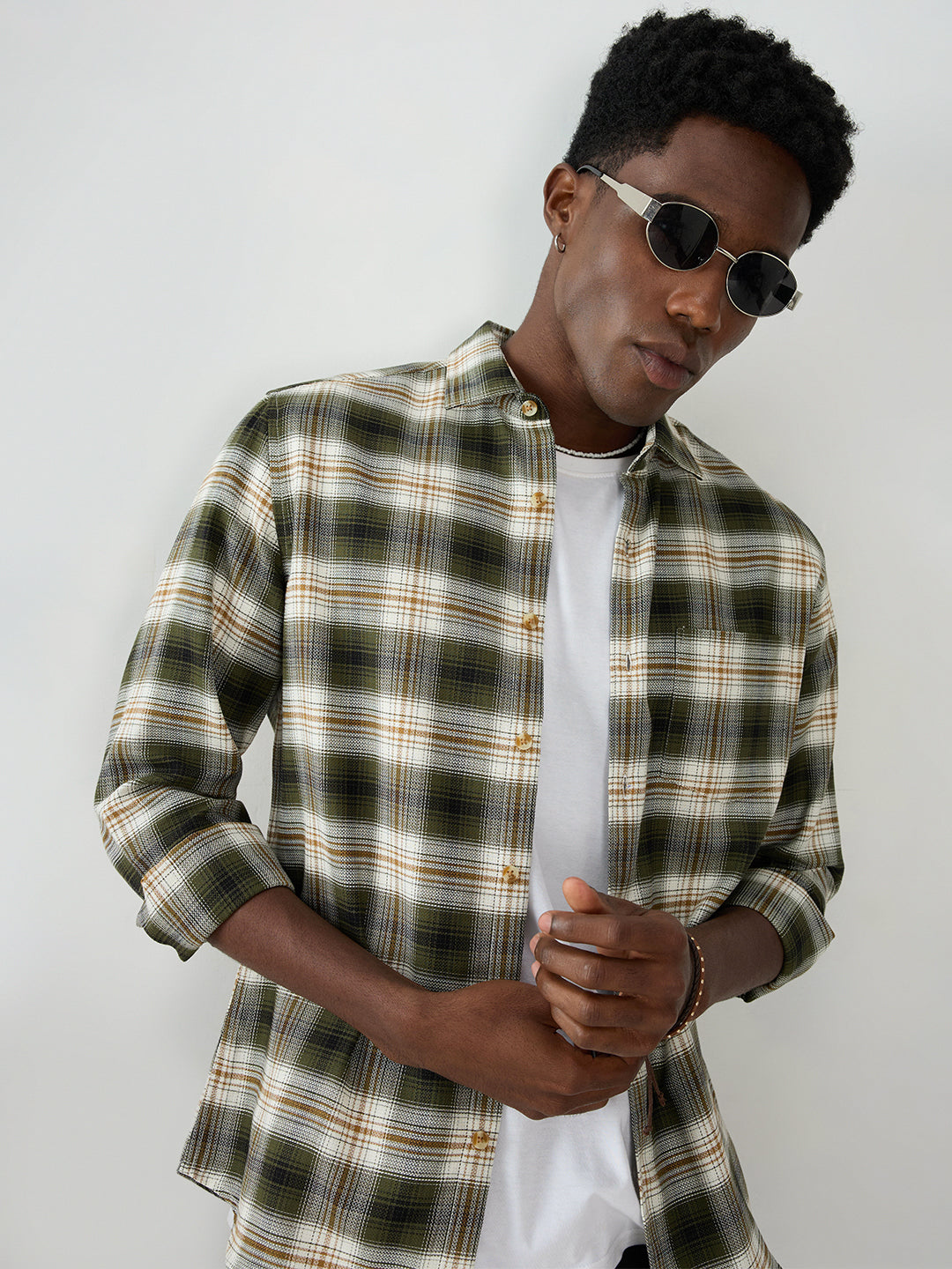 Premium Olive & White Crosscheck Shirt