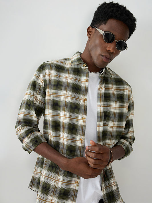 Premium Olive & White Crosscheck Shirt
