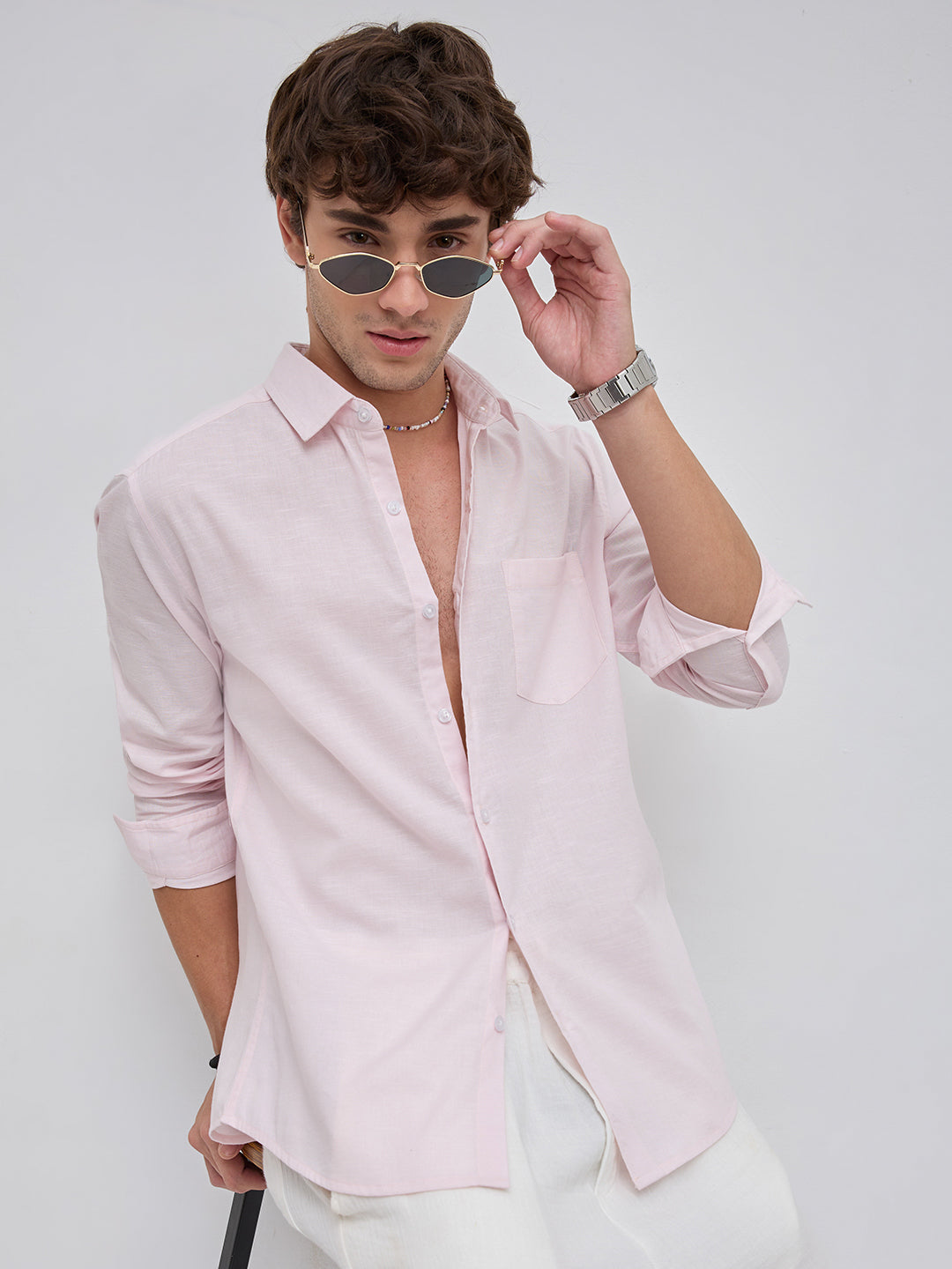 Trendy Lace Pink Fine Textured Shirt
