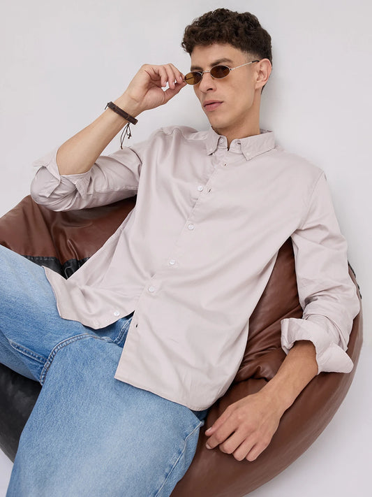 Grey Neutral Edit Satin Button Down Collar Shirt