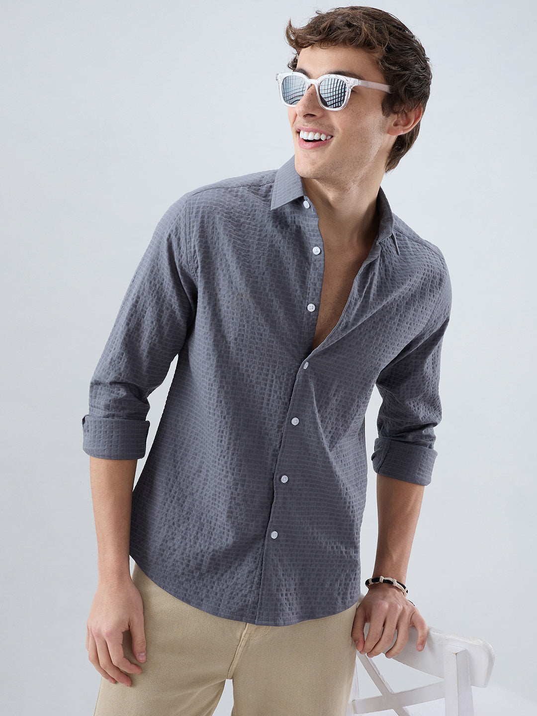Cool Ash Grey Doublecloth Textured Shirt