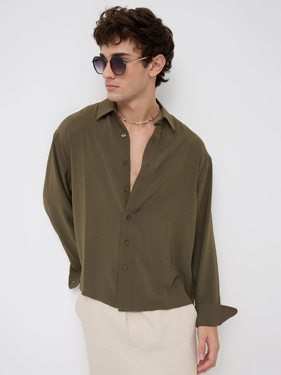 Luxe Olive Ultra Soft Boxy Fit Crop Shirt