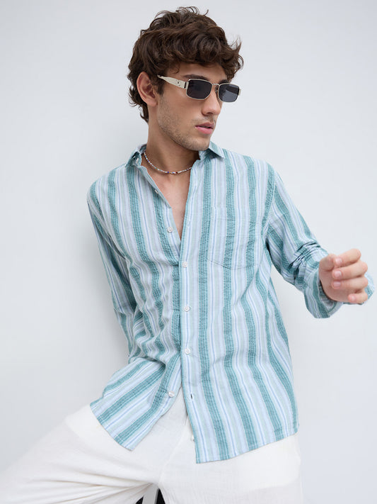 Pastel Multi Luxury Shoreline Seersucker Striped Shirt