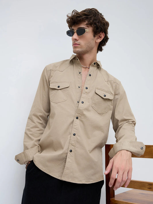 Timeless Khaki Beige Twin Pocket Overshirt