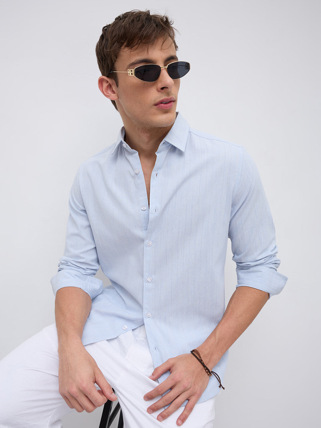 Sky Blue Linear Coastal Weave Shirt