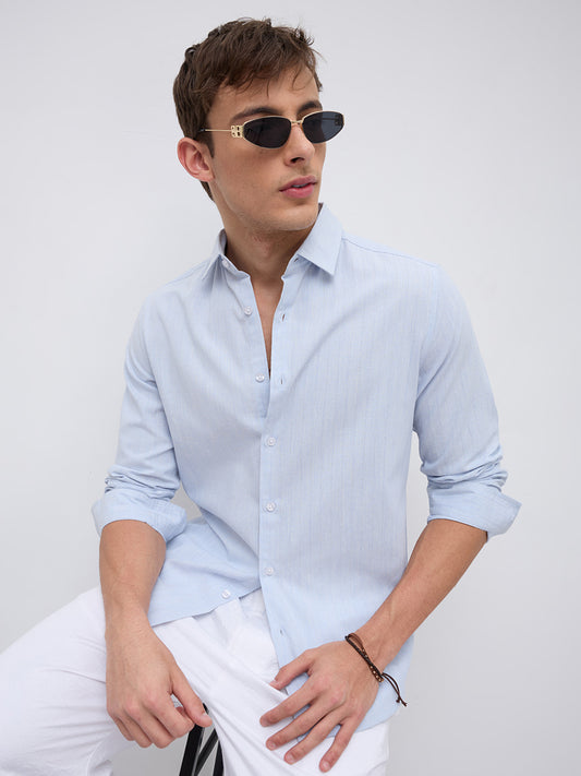 Sky Blue Linear Coastal Weave Shirt