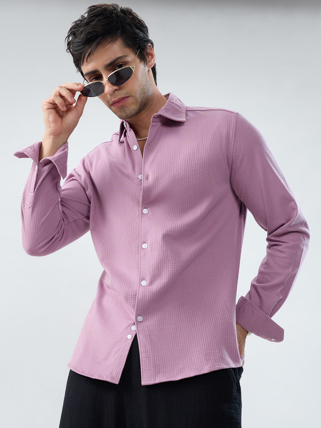 Warm Pink Jacquard Knit Everyday Shirt