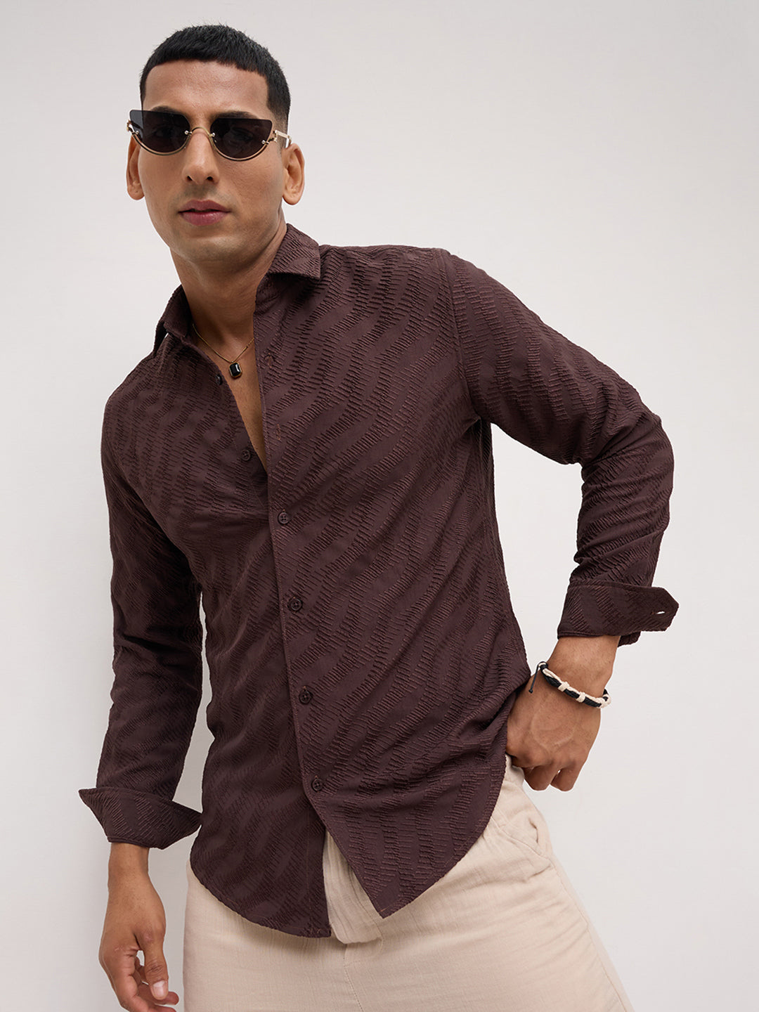 Deep Cocoa Brown Contour Weave Shirt