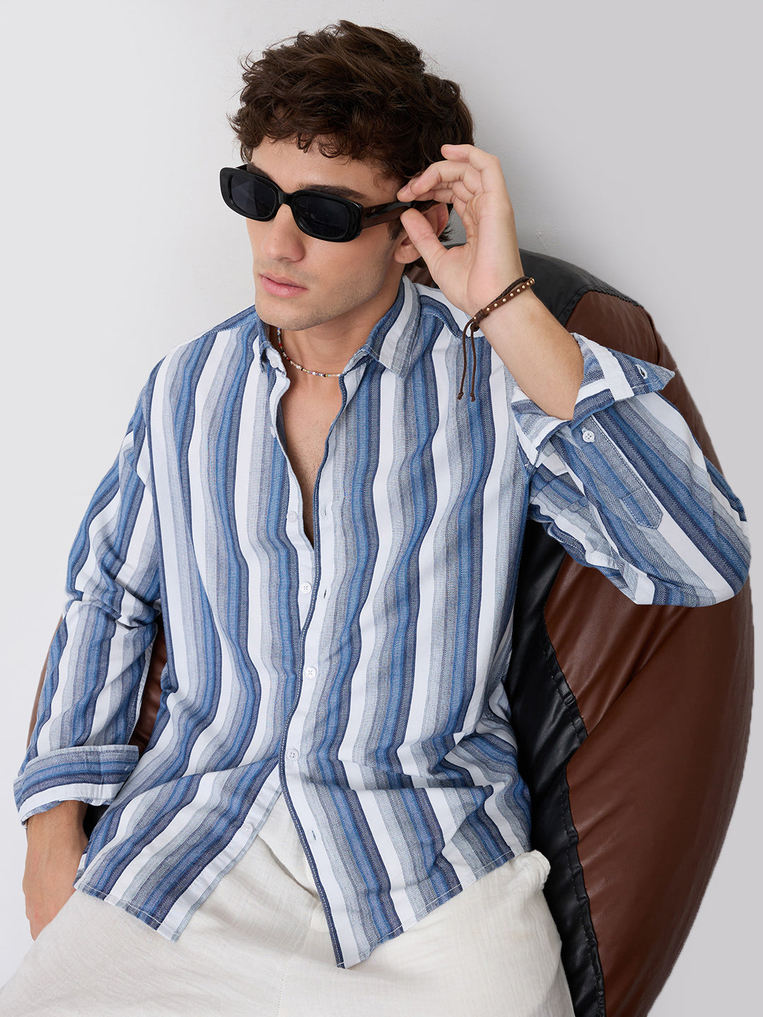 Coastal Denim Vertical Striped Vacation Shirt