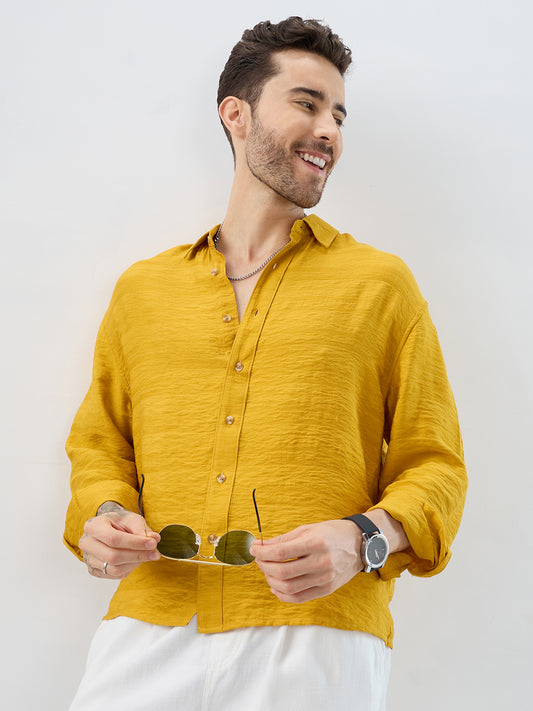 Sunlit Golden Aura Horizontal Textured Boxy Fit Crop Shirt