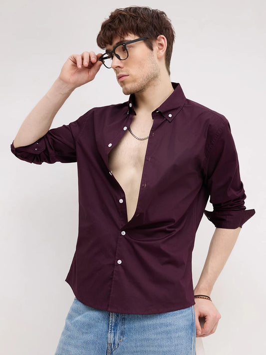 Luxe Wine Lyocell Button-Down Collar Shirt