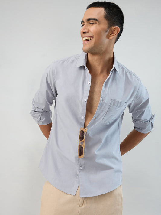 Solid Gainsboro Grey Poplin Peach Finish Shirt