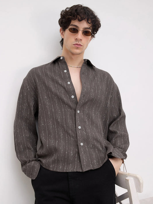 Deep Grey Artisan Loomscape Boxy Fit Crop Shirt
