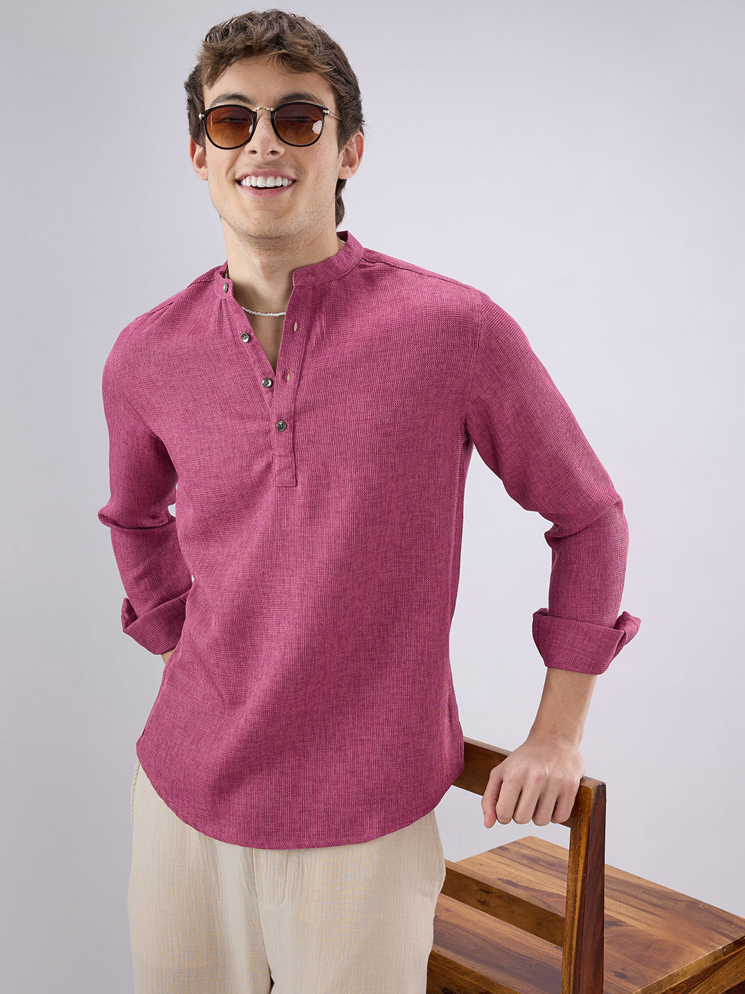 Hibiscus Maroon Textured Weave Kurta