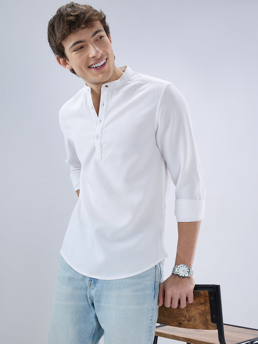 Pearl White Slub Textured Kurta