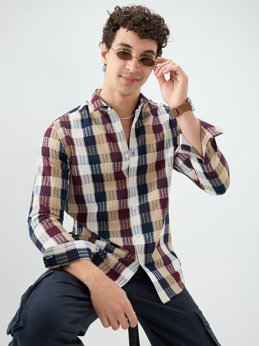 Premium Multicolor Block Checks Soft Textured Shirt