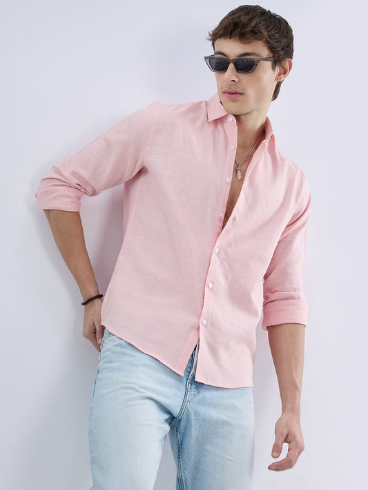 Pastel Pink Textured Weave Shirt