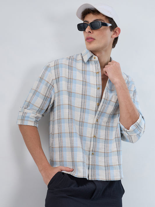 Icy Blue & White Multi-Tone Boxy Fit Crop Shirt