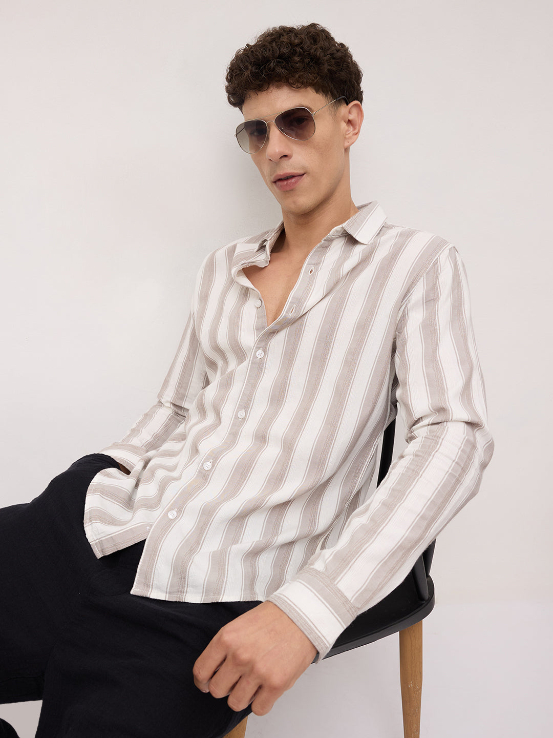White & Silk Grey Muted Striped Shirt