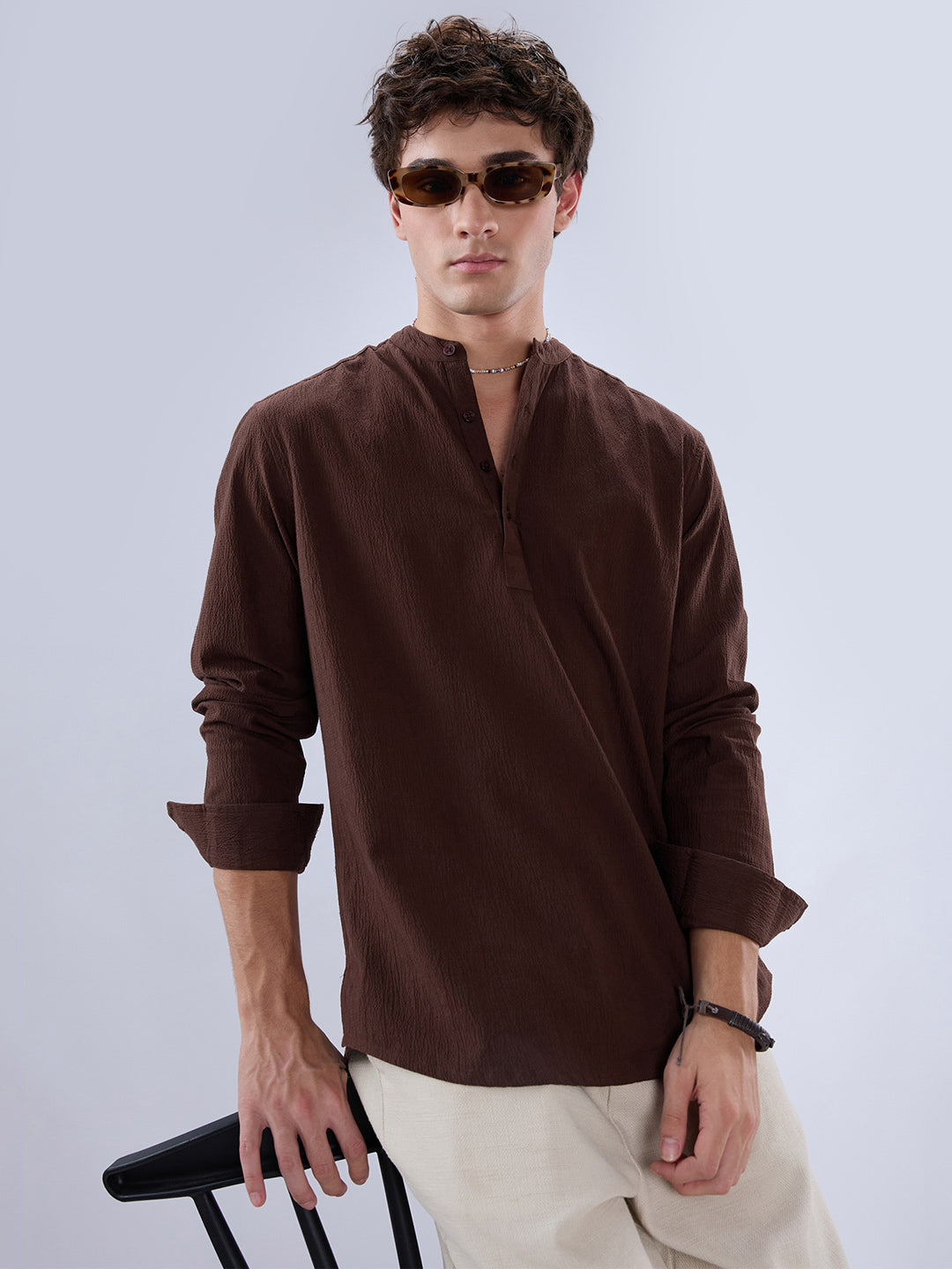 Chocolate Brown Subtle Textured Kurta