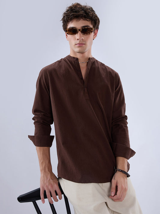 Chocolate Brown Subtle Textured Kurta