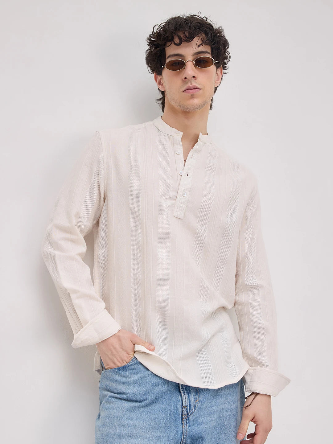 Luxe Ivory Quilted Grid Textured Kurta