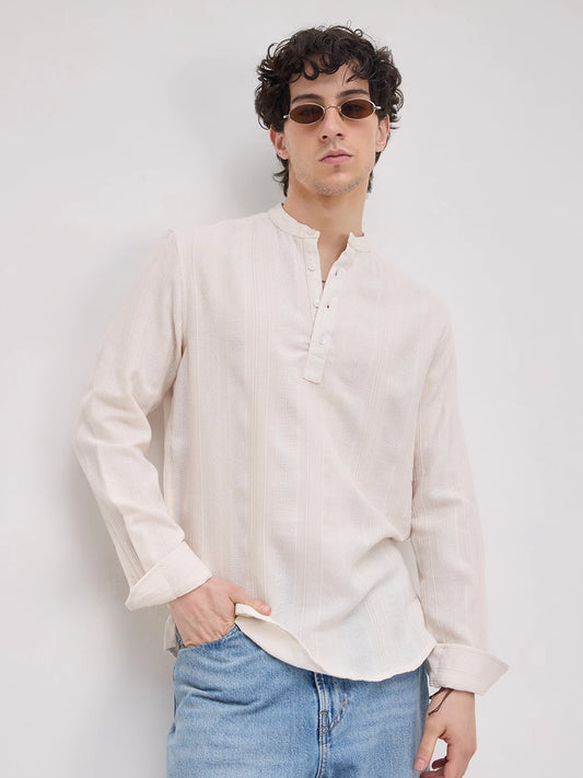 Luxe Ivory Quilted Grid Textured Kurta