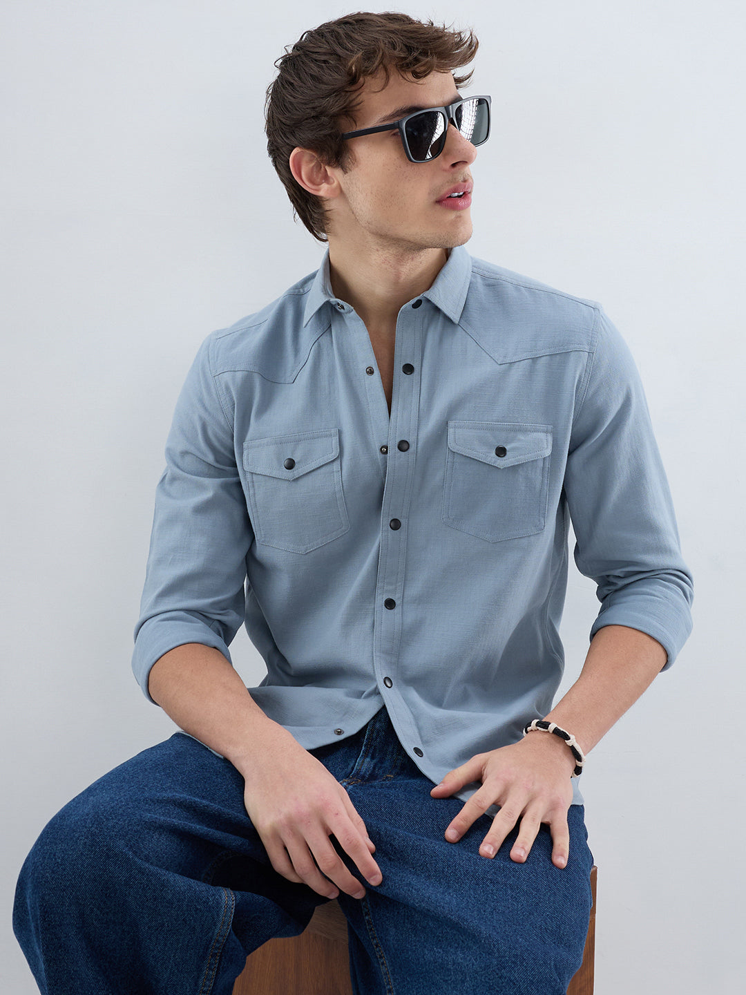 Classic Dusty Blue Double Pocket Overshirt