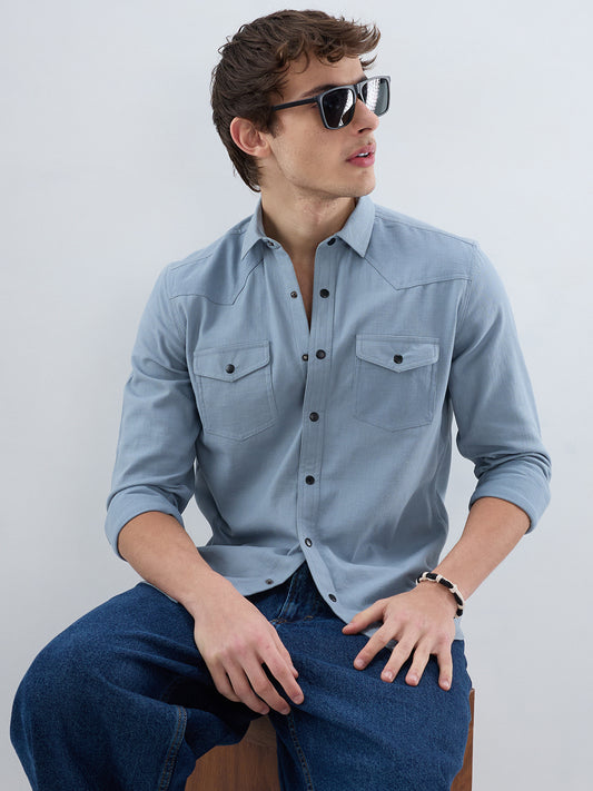 Classic Dusty Blue Double Pocket Overshirt