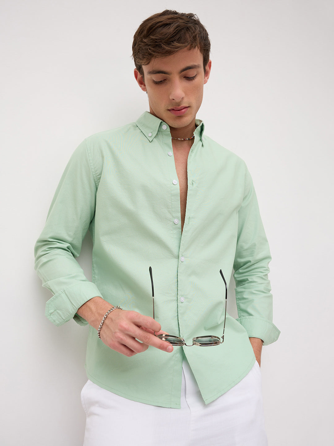 Seafoam Green Button-Down Collar Business Shirt