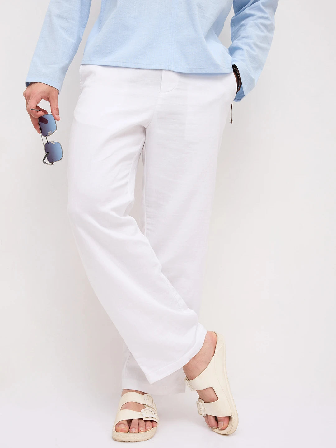 Cloud White Fine Herringbone Textured Straight Fit Trousers