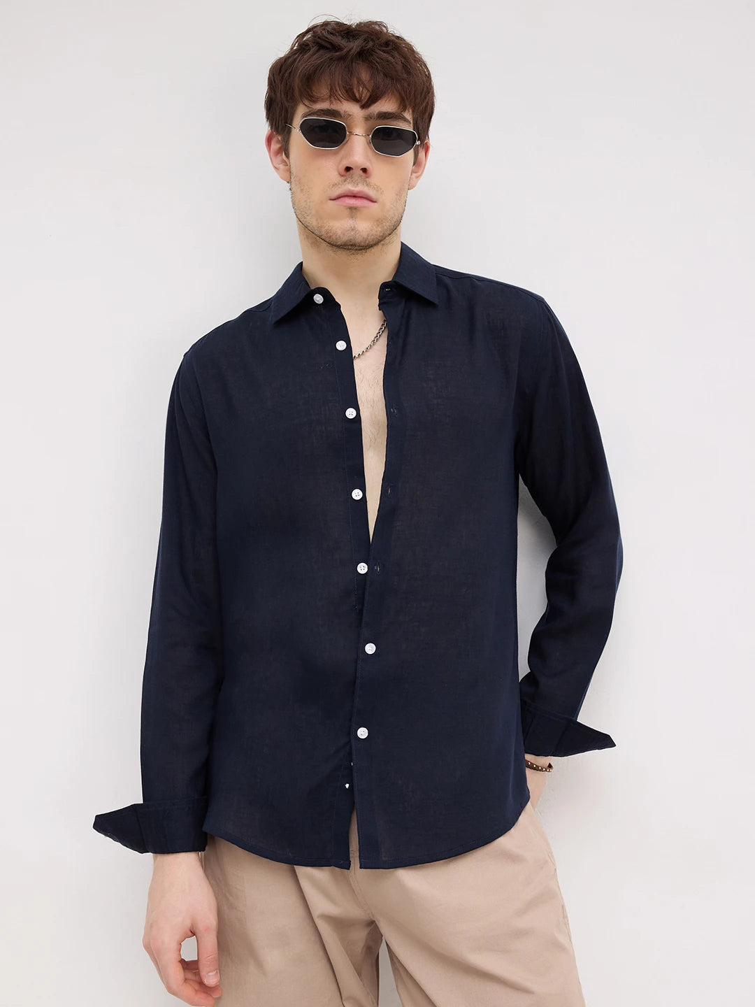 Luxe Navy Lyocell Fine Textured Shirt