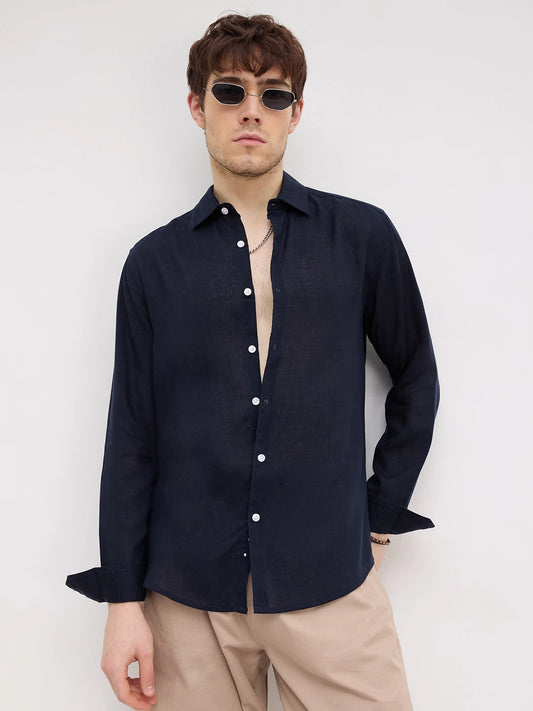 Luxe Navy Lyocell Fine Textured Shirt