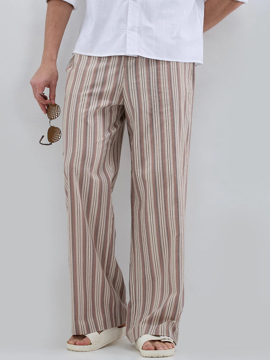 Brown Contrast Striped Wide Leg Trousers