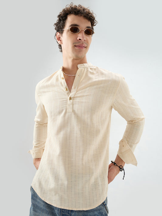 Soft Beige Ladder Striped Evening Kurta