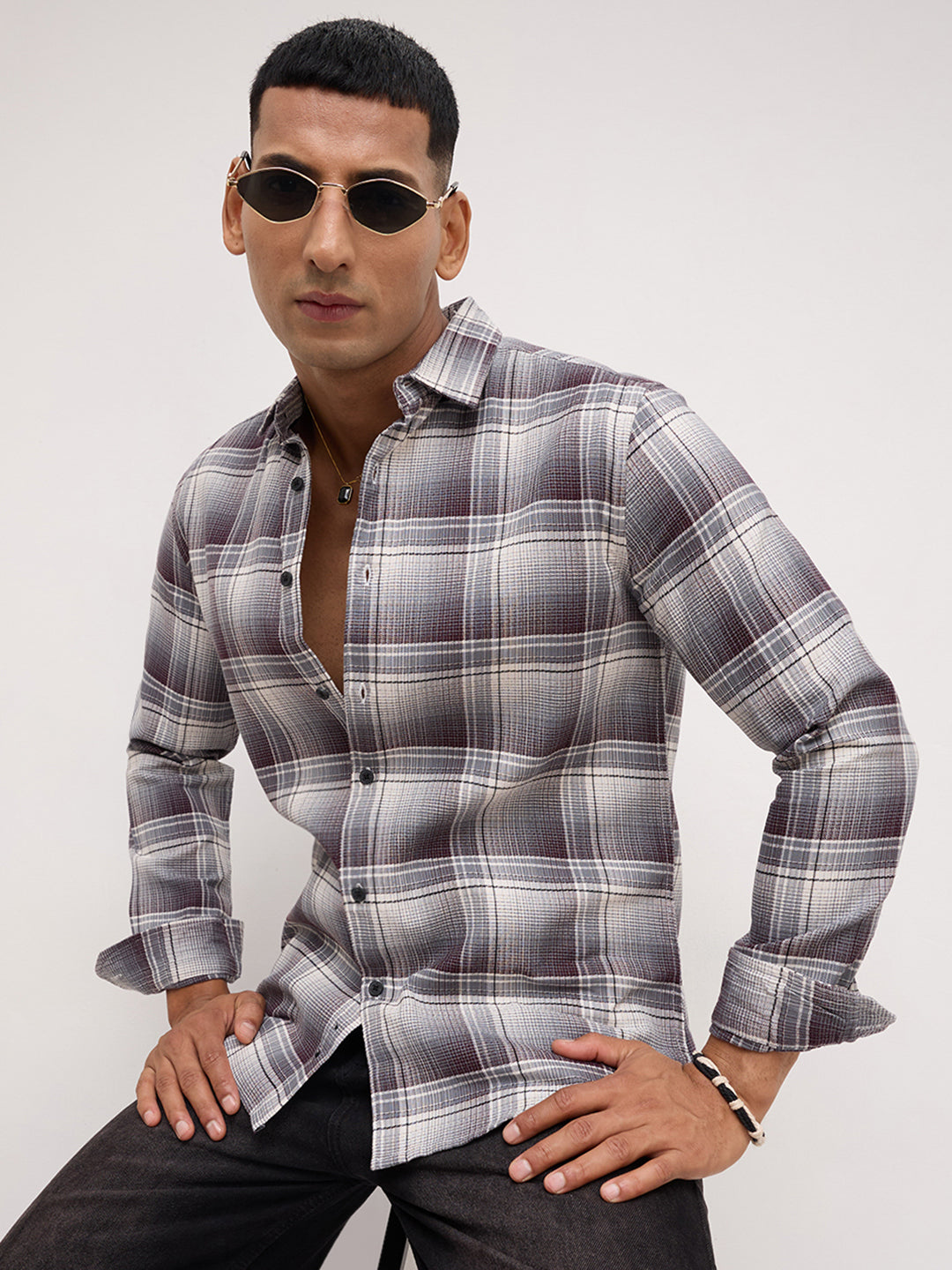 Steel Grey Multi Plaid Checks Shirt