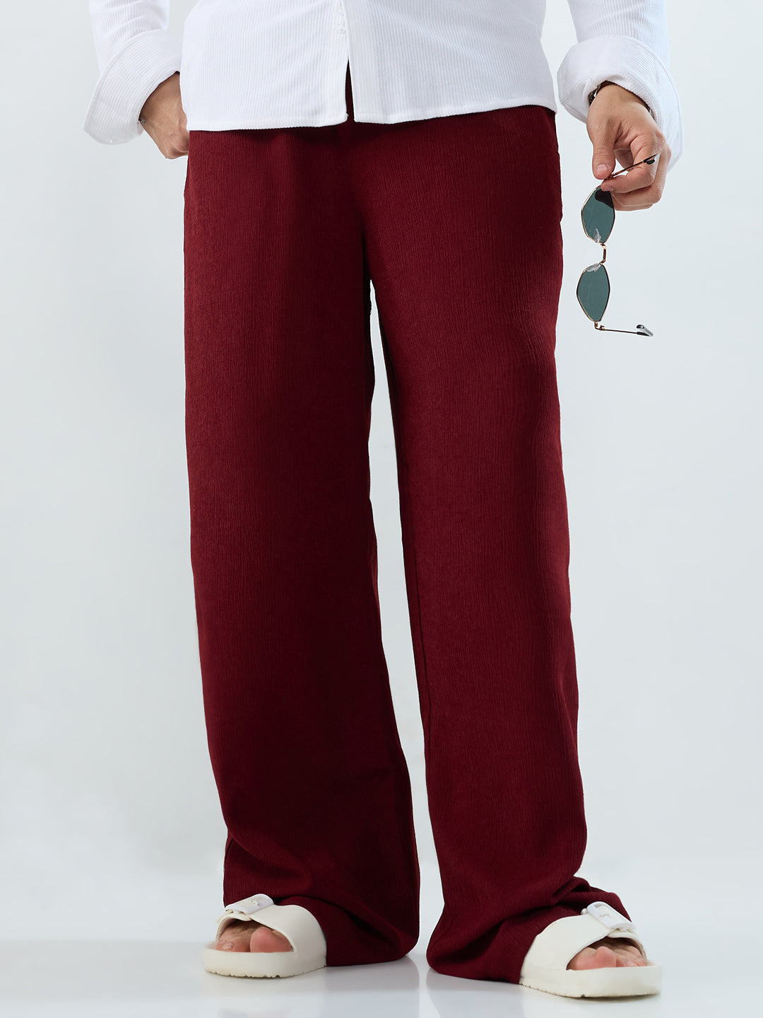 Berry Red Soft Crepe Wide-Leg Trousers