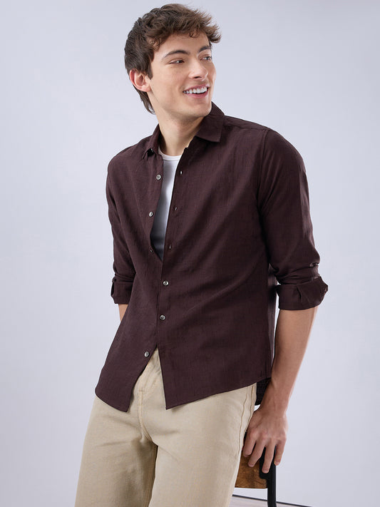 Brunette Brown Slub Textured Shirt
