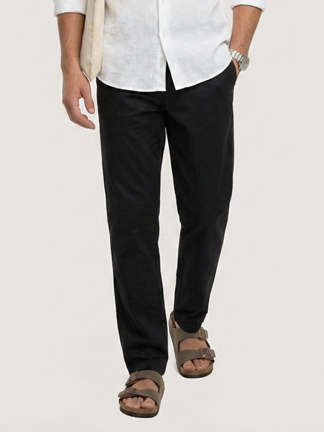 Solid Black Tapered Trousers
