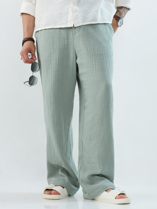 Seafoam Green Double Cloth Straight-Fit Trousers