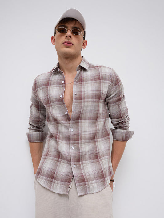 Dusty Brown Shadow Gradient Checks Shirt