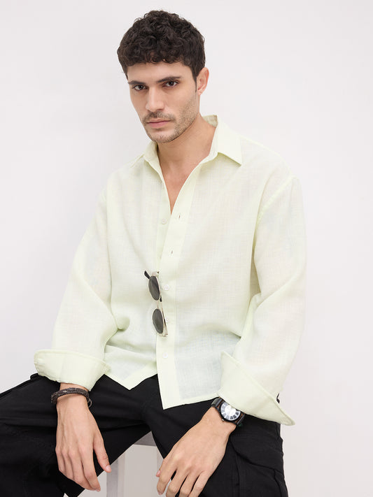 Soft Willow Mist Sheer Weave Boxy Fit Crop Shirt