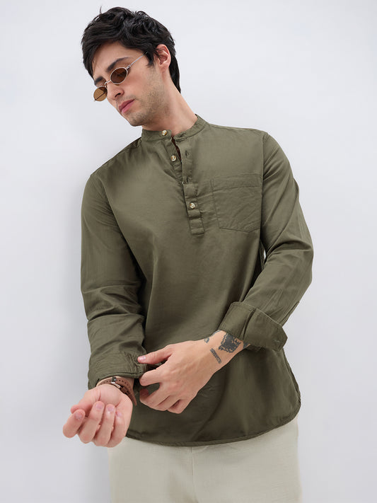 Elegant Olive Poplin Kurta