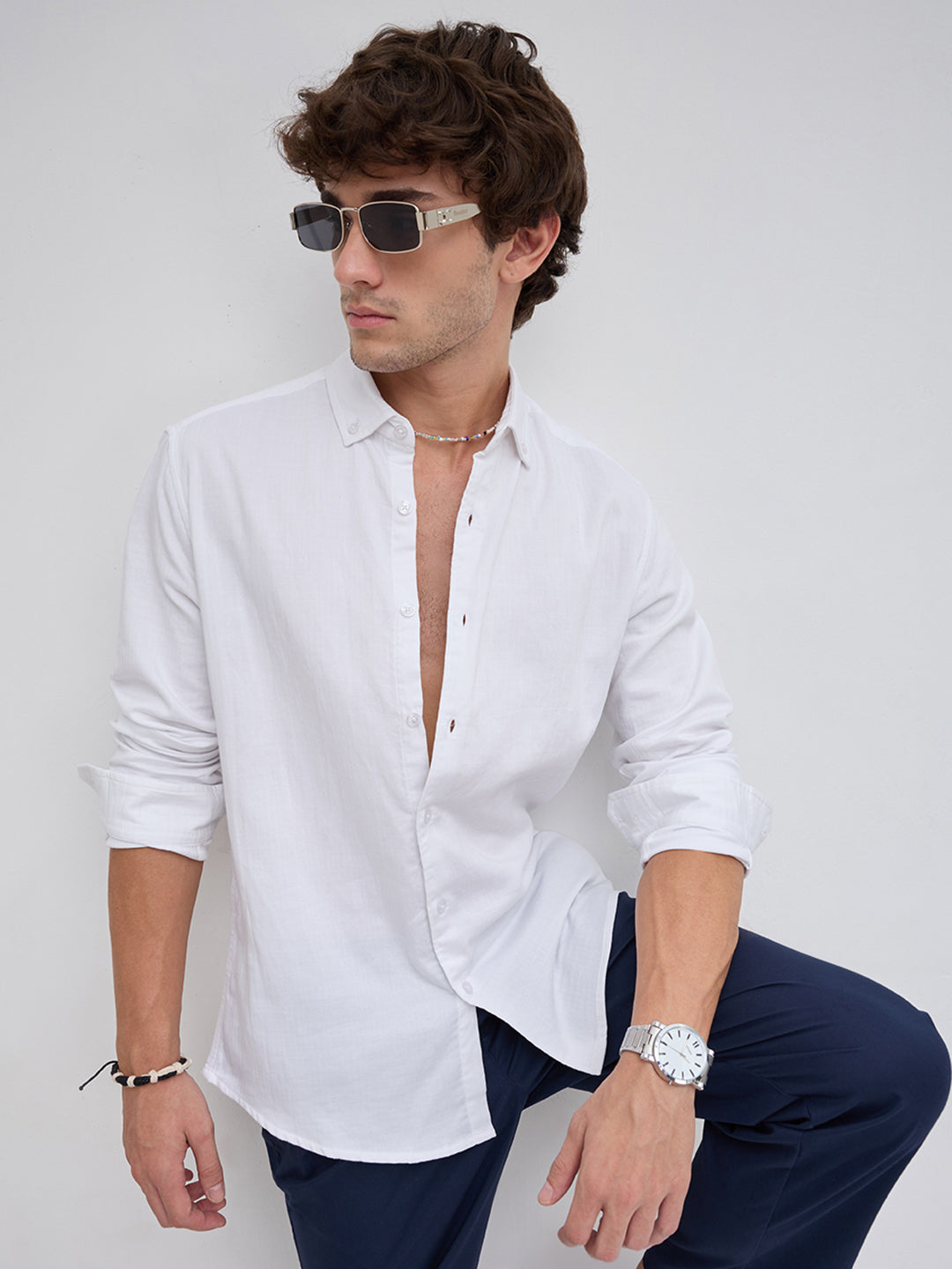Timeless White Subtle Textured Button-Down Collar Shirt