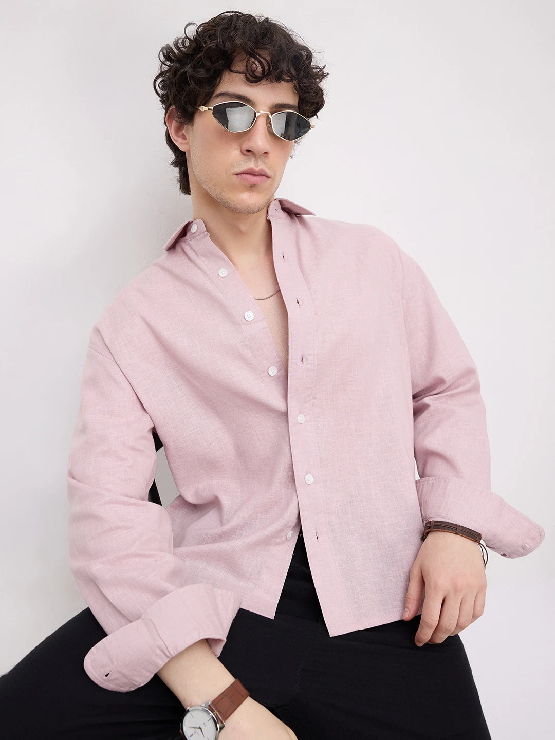 Luxe Blush Pink Fine Textured Boxy Fit Crop Shirt