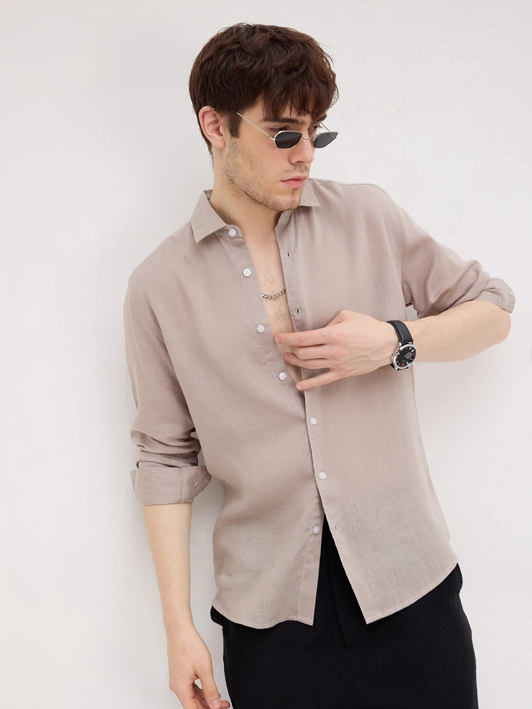 Timeless Tan Fine Textured Lyocell Everyday Shirt