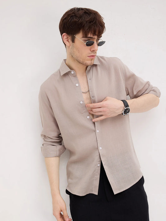 Timeless Tan Fine Textured Lyocell Everyday Shirt