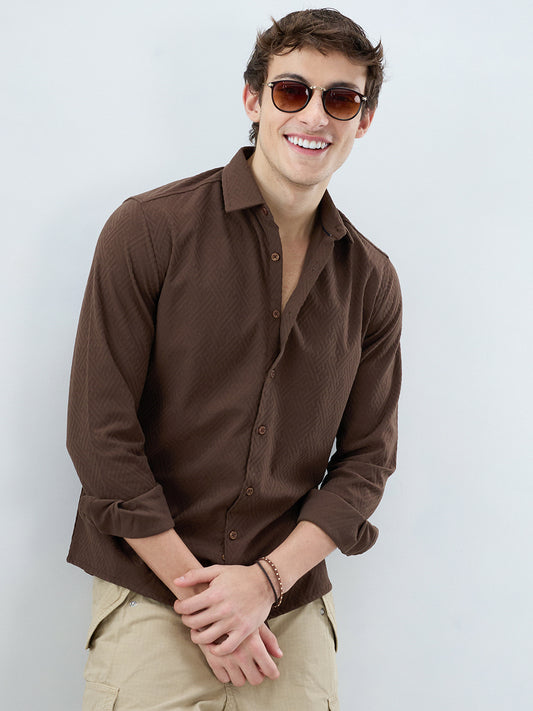 Coffee Brown Interlock Maze Weave Knitted Shirt