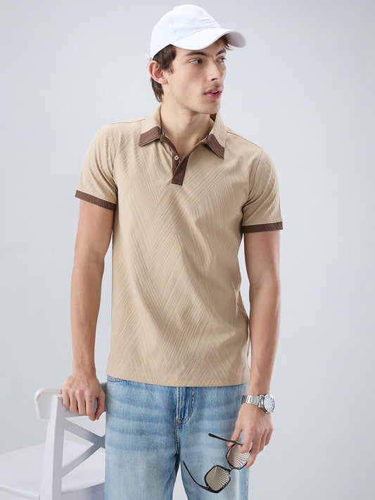 Muslin Birch Contrast Polo Neck T-shirt