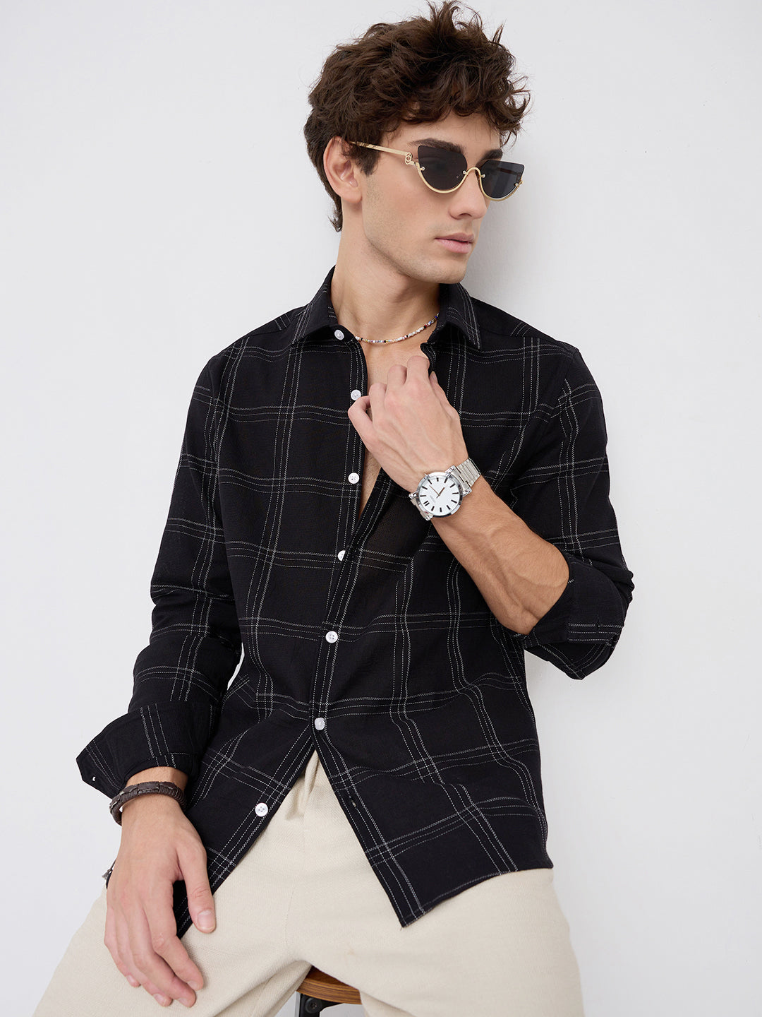 Blackout Contrast Chalkline Checked Shirt